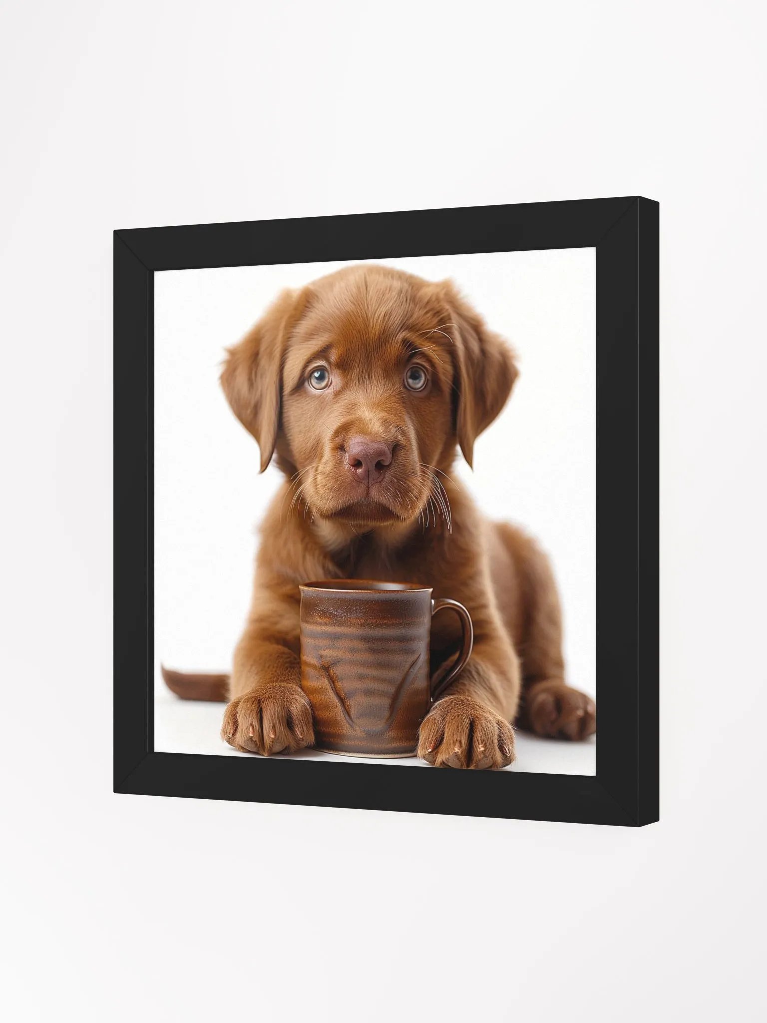 Cute Coffee Lover Brown Labrador Retriever Puppy Framed Wall Art product image (3)