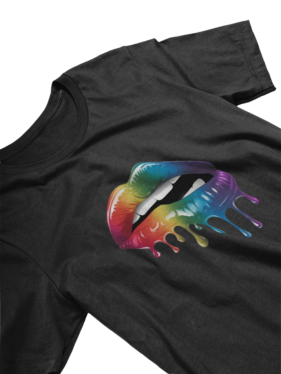 Unisex black T shirt with lip drip product image (3)