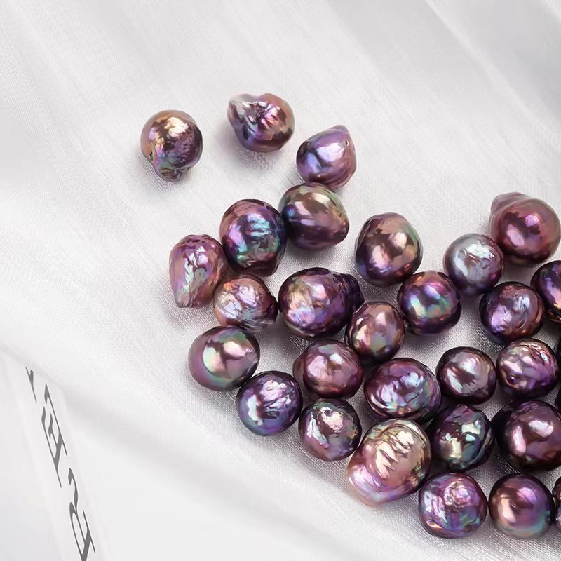 Natural Aurora Blueberry Purple Edison Wrinkled Round Baroque Freshwater Pearl Necklace in Iridescent Mystical Purple (10-12+mm) product image (2)