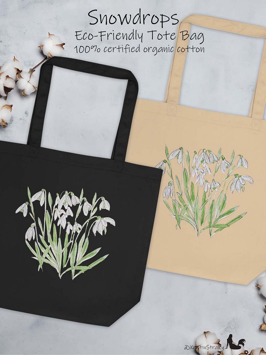 Snowdrop Watercolor and Ink Flowers Eco Cotton Tote Bag product image (1)