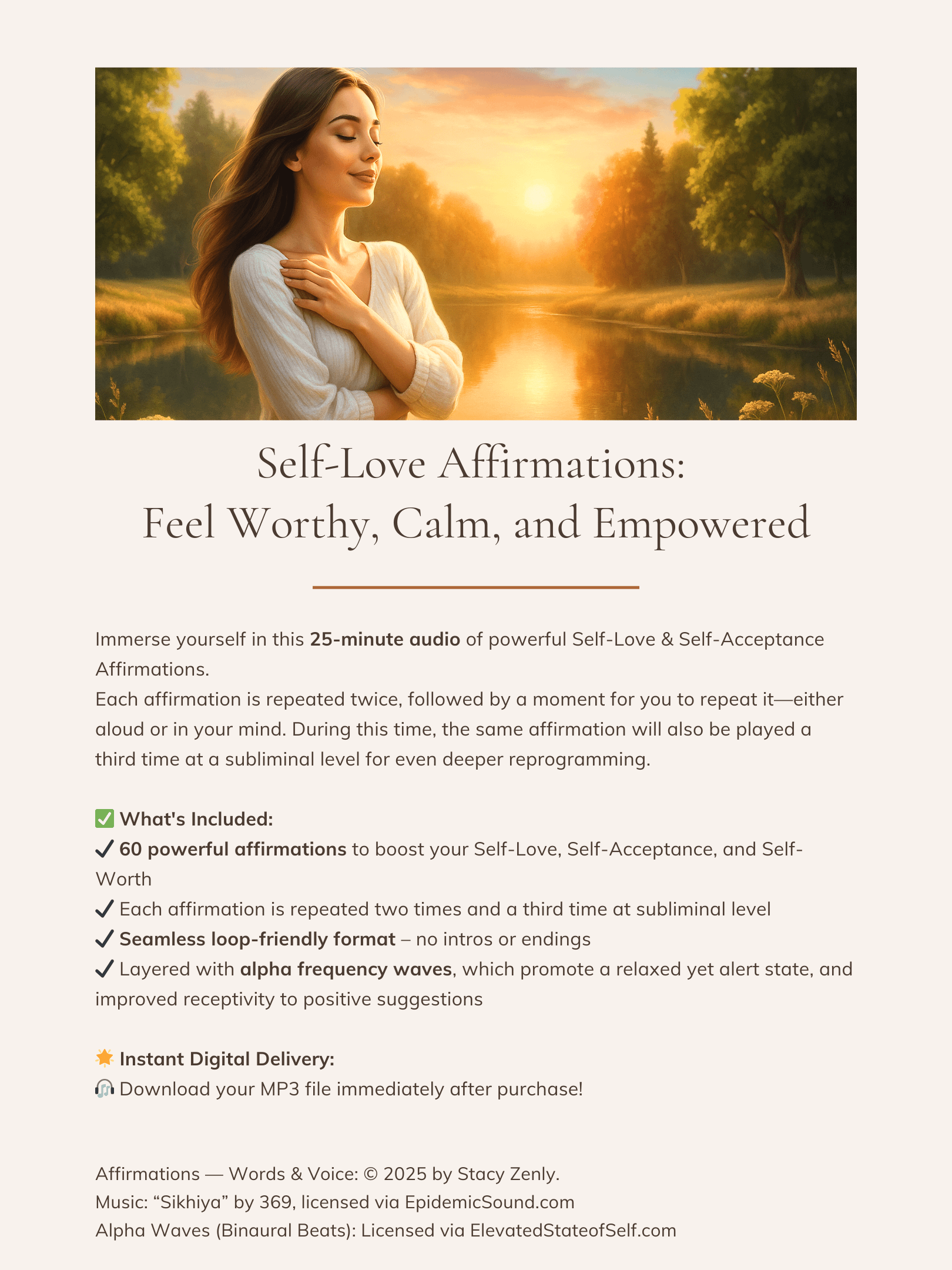 Self-Love and Self-Acceptance Affirmations: Feel Worthy, Calm, and Empowered | MP3 Audio Download product image (2)