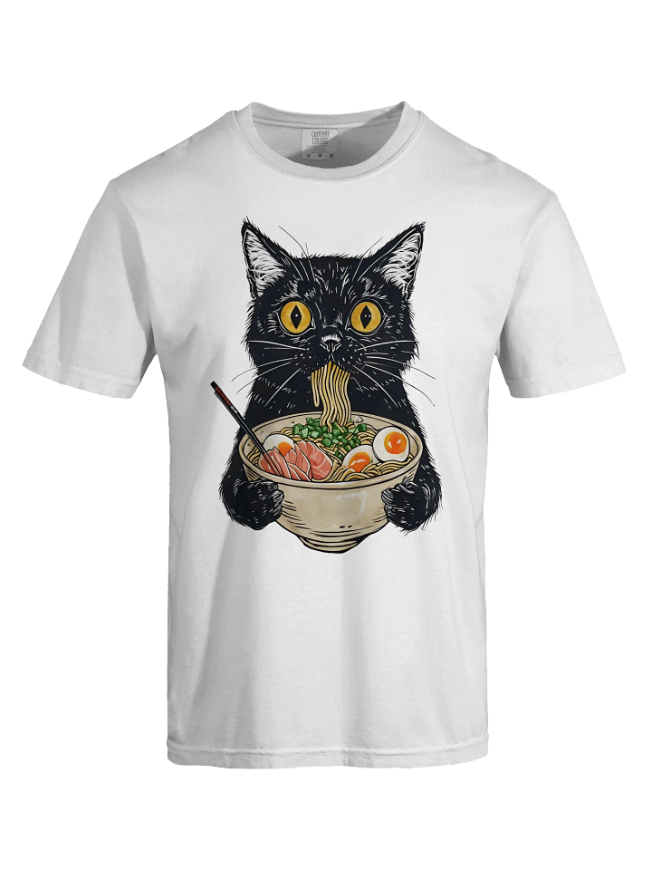 Ramen Eating Black Cat T-Shirt – Relaxed Fit Heavyweight Unisex Cotton T-Shirt product image (7)