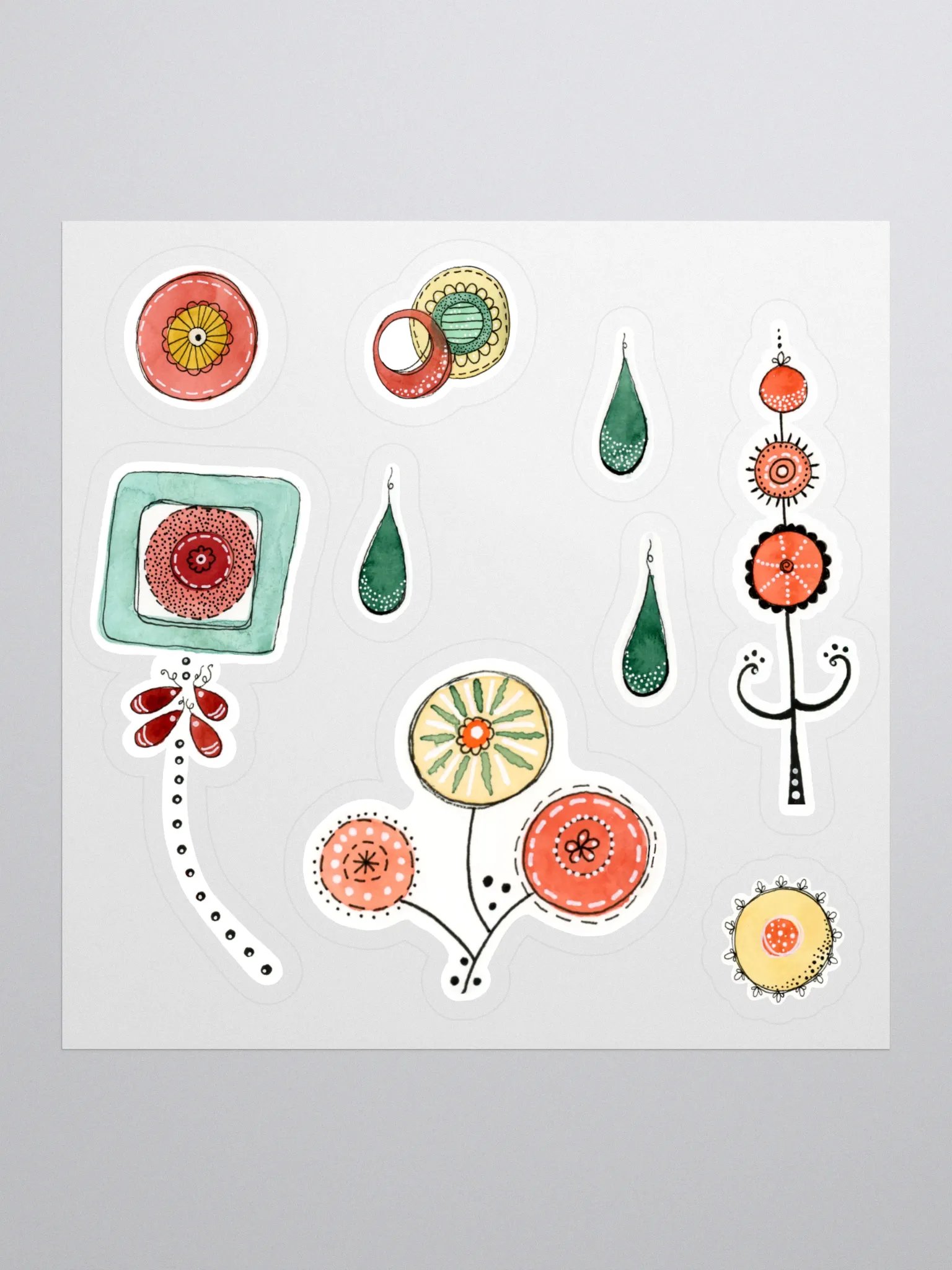 Watercolor FlowerDoodle Sticker Set, Flower Doodle Sticker product image (1)