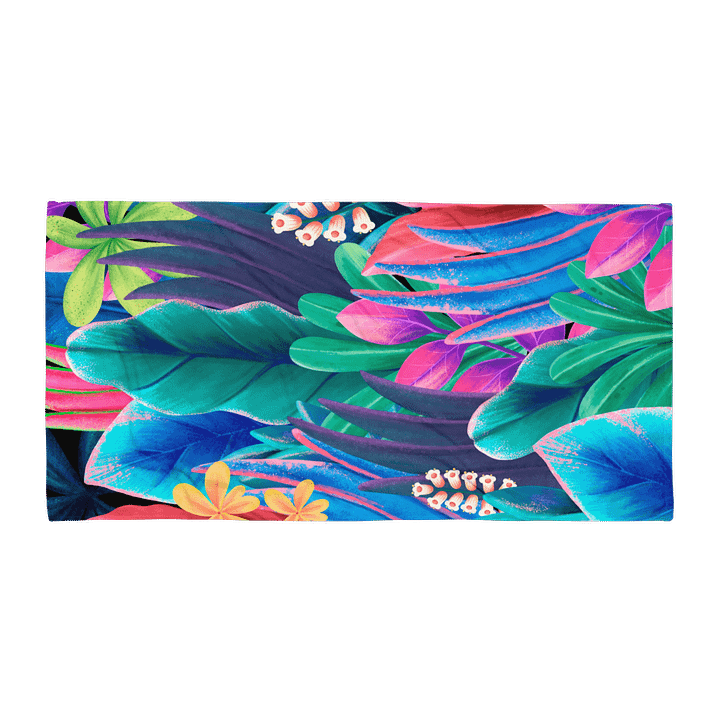 NEON JUNGLE BEACH TOWEL – 30"x60", COTTON TERRY BACK, VIBRANT TROPICAL FOLIAGE PRINT product image (1)