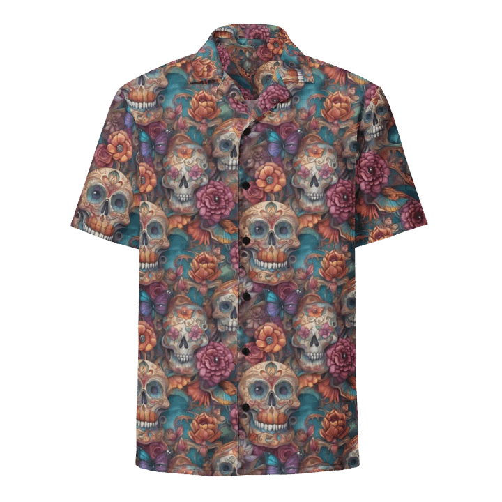 Dia de los Muertos Pattern: Sugar Skulls and Butterflies Hawaiian Shirt product image (1)