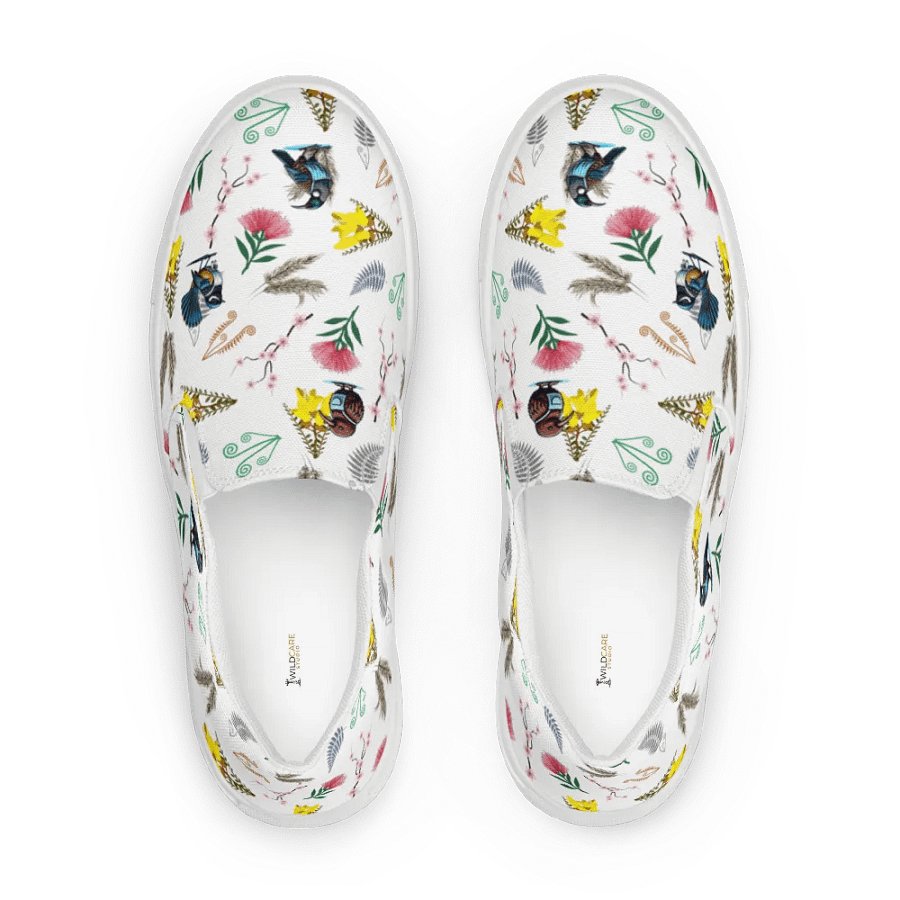 NZ Blooms and Birds Slip-On Canvas Shoes (White) product image (5)