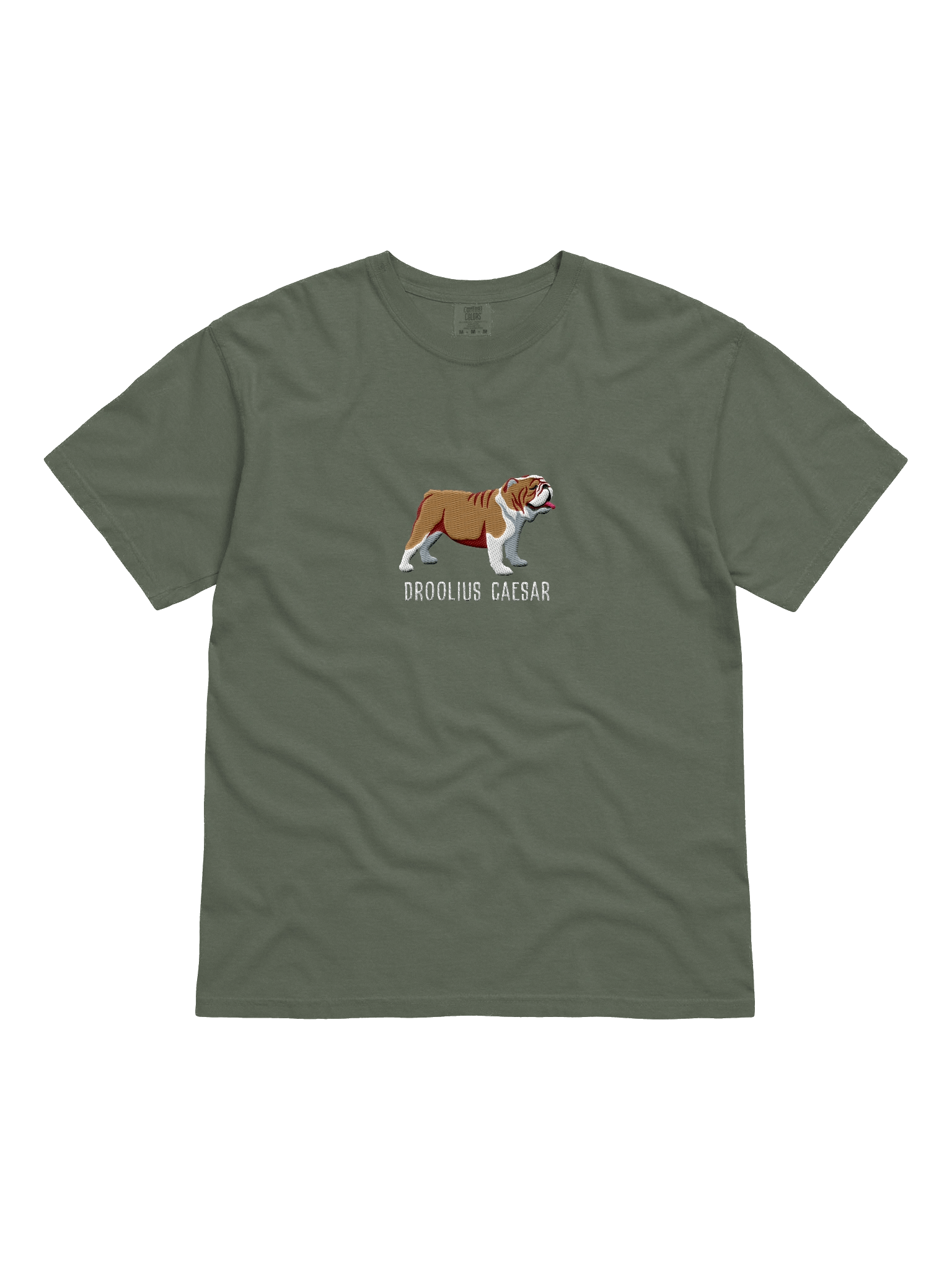 Droolius Caesar T-Shirt(Embroidered) of an English Bulldog(Tan & White) product image (21)