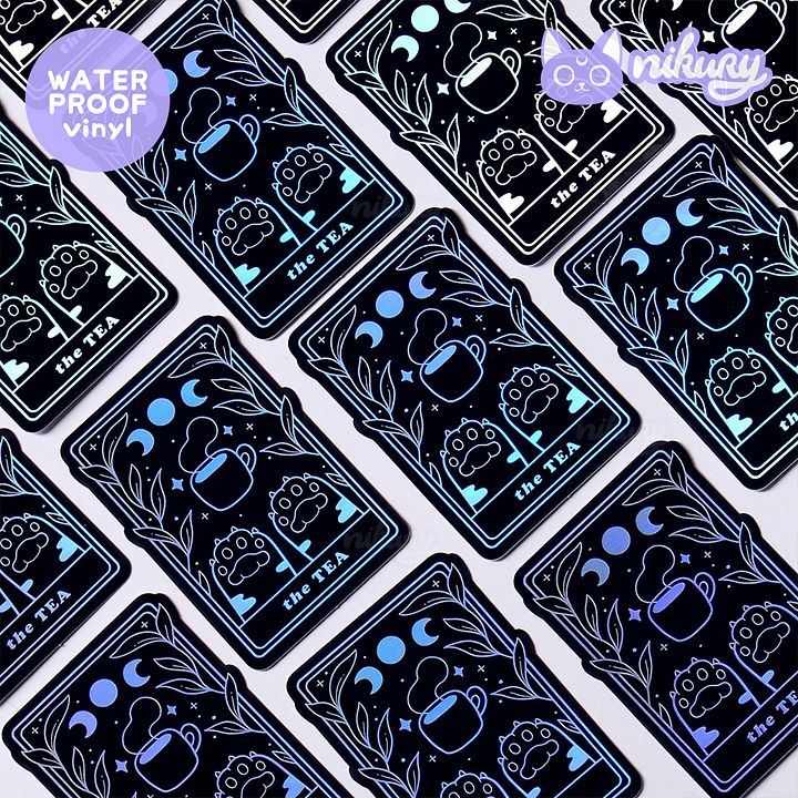 Holographic The Tea Cat Tarot Sticker product image (2)