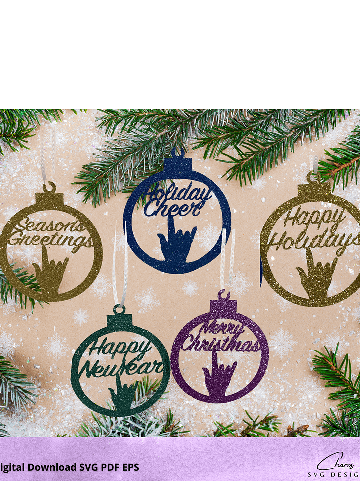 ASL I Love You Holiday Ornaments Bundle SVG | Laser Cut File product image (2)