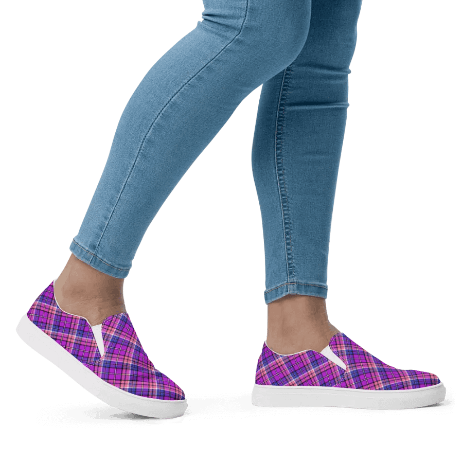 Bright Purple, Pink, and Blue Plaid Women's Slip-On Shoes product image (7)
