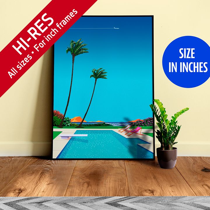Texas, USA, pool, beach — City Pop art, retrowave/vaporwave poster, 80s, aesthetic poster product image (1)