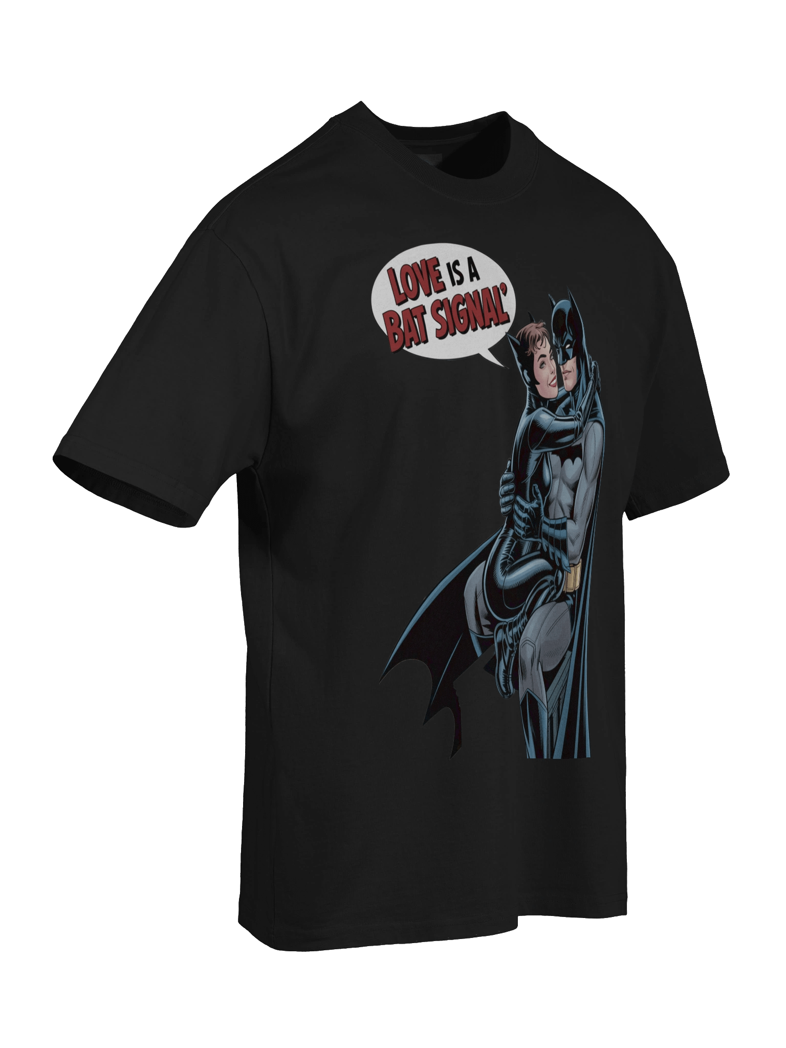 Romantic Beacon: Batman & Catwoman Love is a Bat Signal Oversized Faded T-Shirt product image (8)
