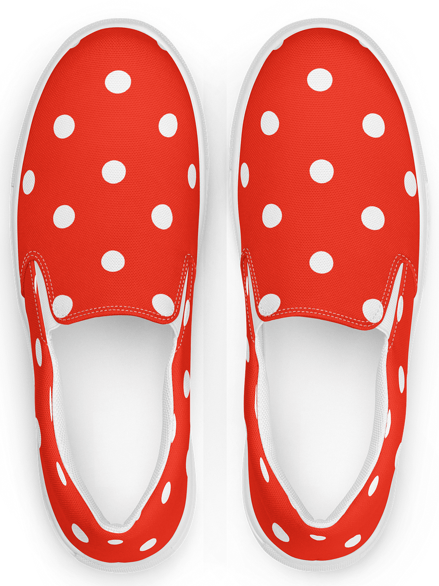 White Polka Dots on Red Women's Slip-On Canvas Shoes product image (1)