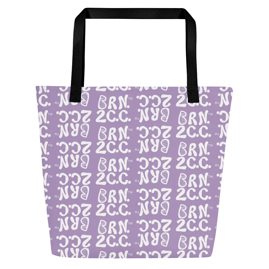 BRN.2C.C.™ | Large Tote Bag with Pocket | Coastal Classic | All-Over Logo Print | White Logo Repeat on East Side Lavender product image (7)