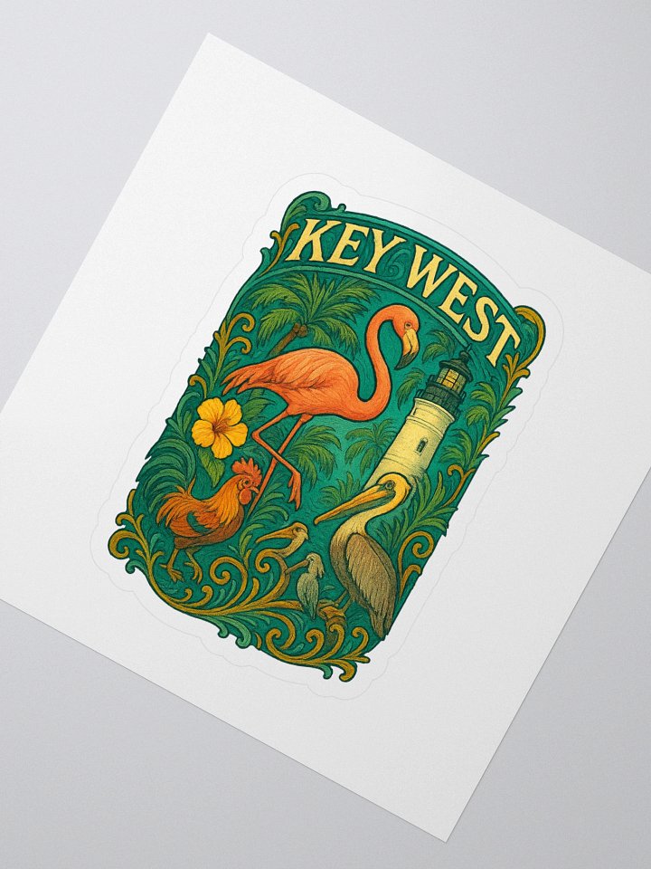Kiss-Cut Key West Tropical Sticker with Flamingo, Pelican, Rooster, Lighthouse, and Hibiscus product image (1)