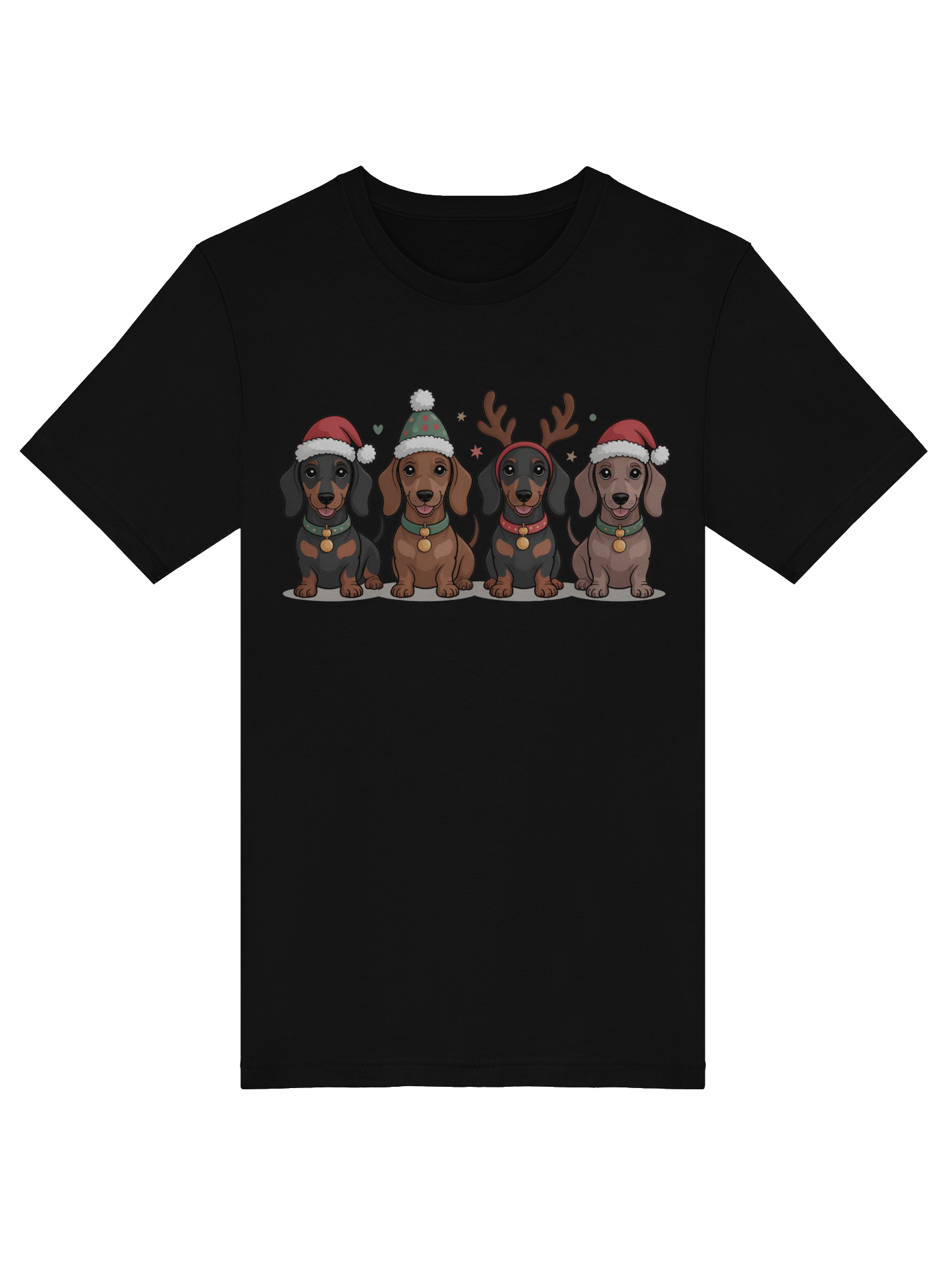 Cute Christmas Dachshund Puppies T-Shirt – Santa Hat & Reindeer Antler Doxies product image (6)