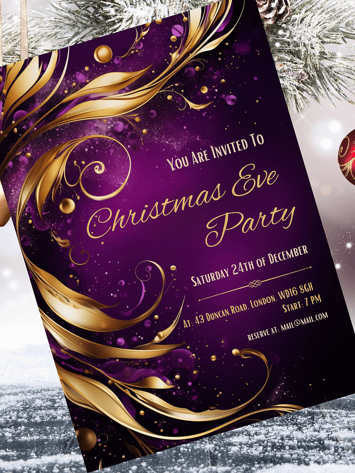 Christmas & New Year Purple and Gold Editable Party Invitation | Edit in Canva | Christmas Party Printable | Holiday Invitation | Canva Link product image (2)
