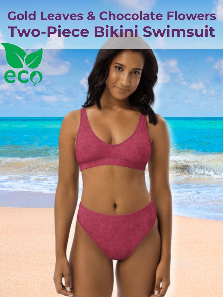 Gold Leaves and Chocolate Flowers on Magenta Eco-Green High Waisted Bikini product image (1)