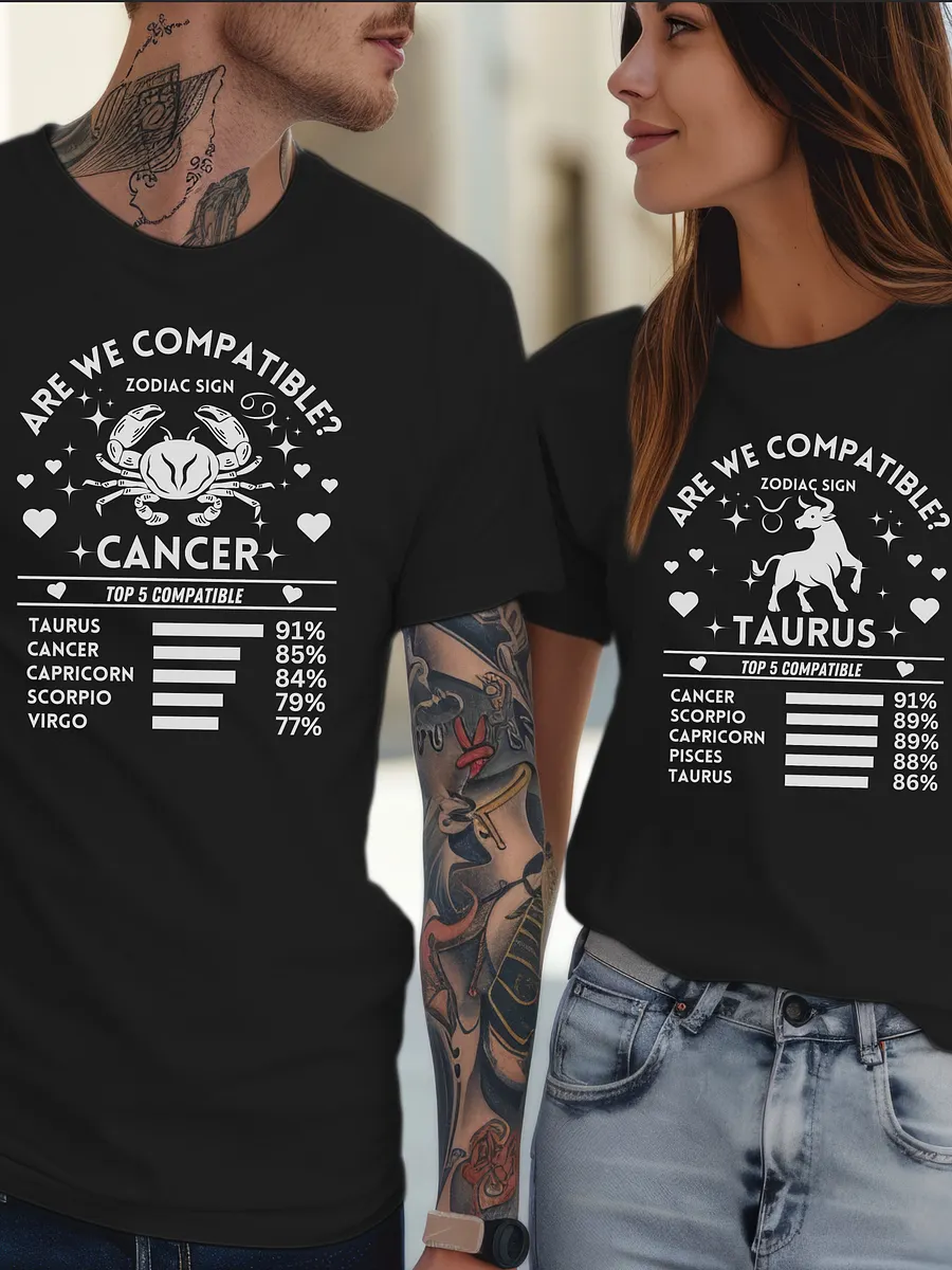 Cancer Zodiac Sign Romantic Compatibility T-Shirt - Bella Canvas 3001 Unisex Staple T-Shirt - Dark Colors product image (2)