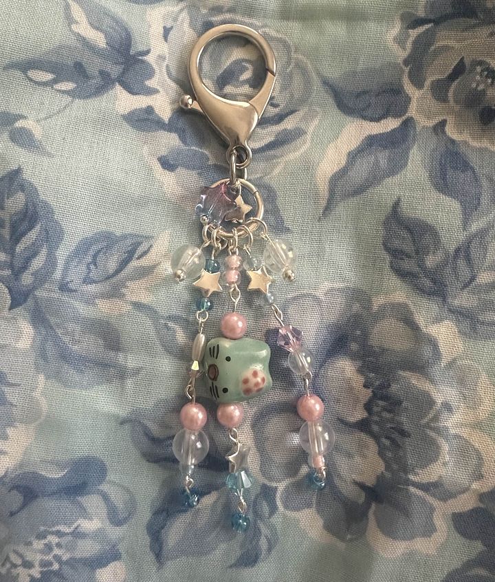 Handmade silly cat dangly keychain product image (1)