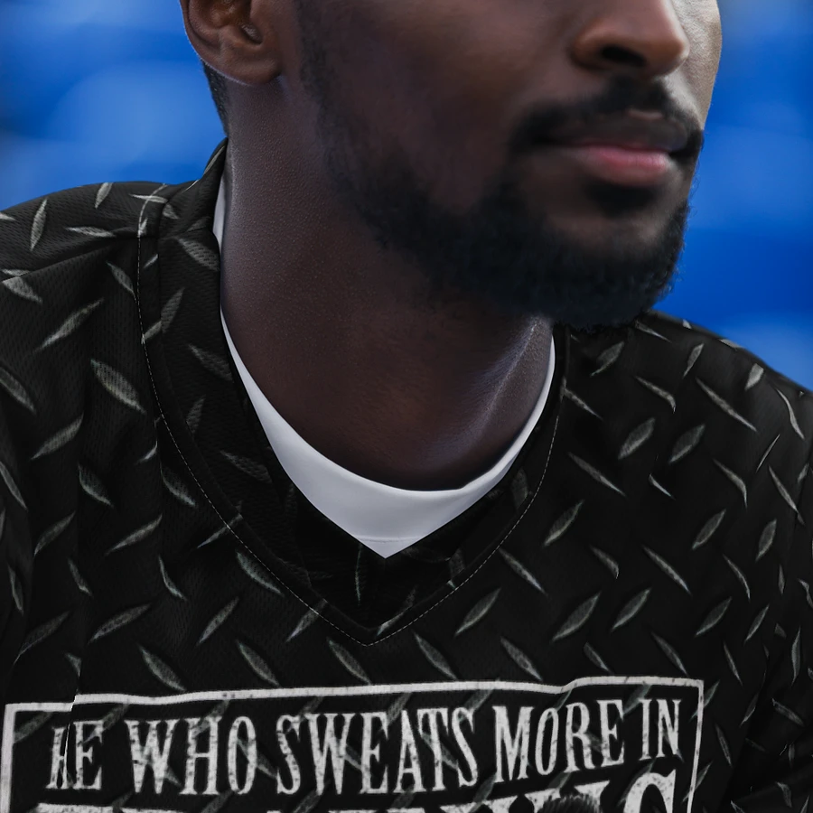 He Who Sweats More in Training Bleeds Less in Battle - Recycled unisex sports jersey product image (9)