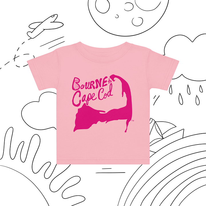 BOURNE to Cape Cod™ | DTG Vintage Print | Baby Jersey T-Shirt | BRN.2C.C.™ Logo Back | Coastal Cotton Tee for Little Explorers | Vibrant Pink Logo product image (1)