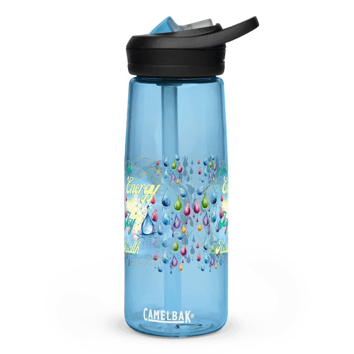 Camelback water bottle with beautiful swirly blue water drop splash and drops design featuring ' Need  Energy Love He product image (1)