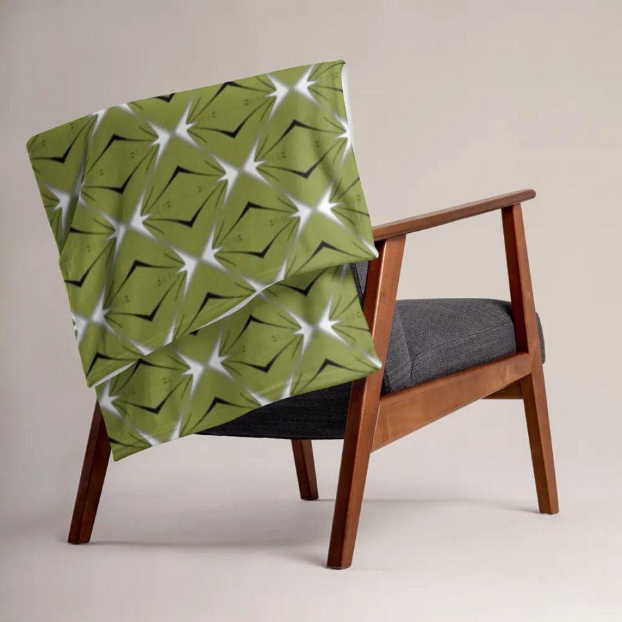 Green Black & White Diamond Star Seamless Pattern Throw Blanket product image (5)