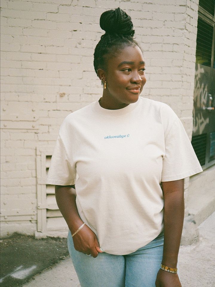 OKLOVEUBYE EMBROIDERED TEE (BONE + BLUE) product image (2)