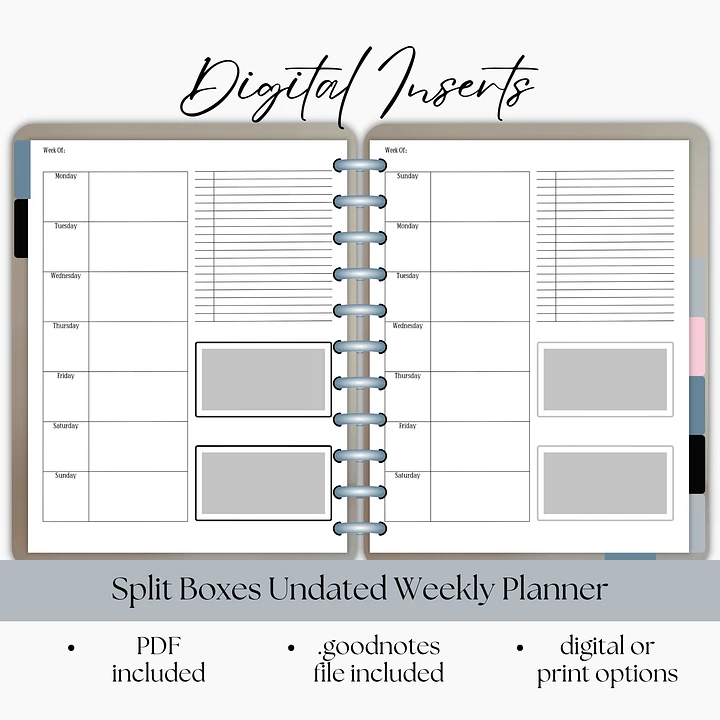 Split Boxes Undated Weekly Planner Digital Planner Insert- Portrait Orientation product image (1)