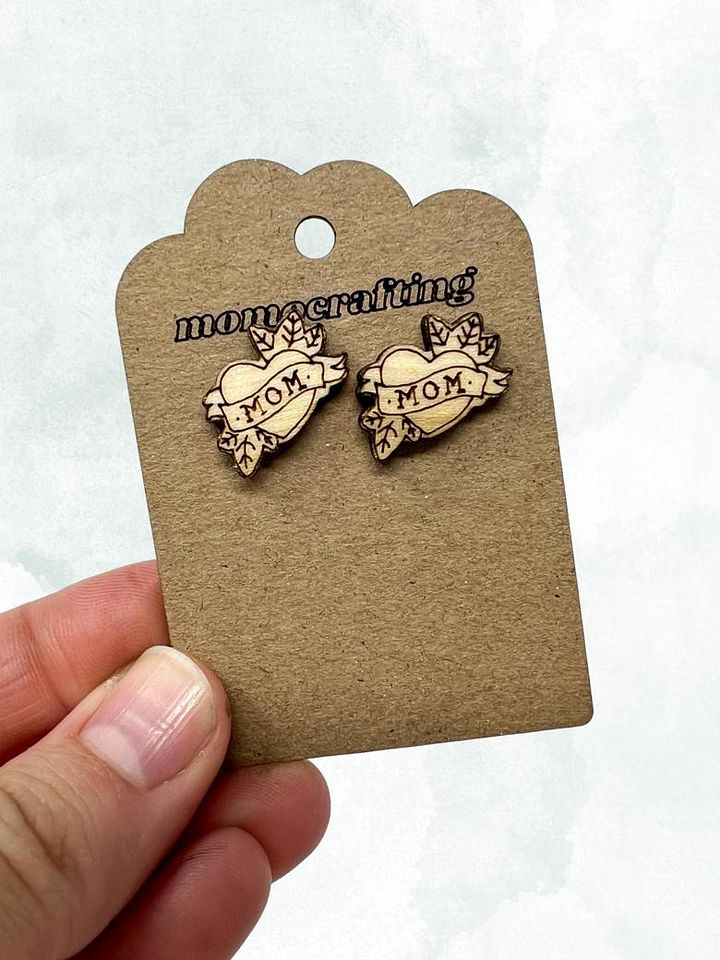 Mom Heart Tattoo Stud Earrings (Light Wood) product image (1)