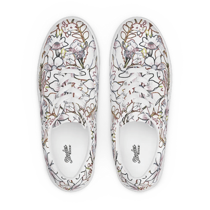 Line art White and Brown Floral/Women's Lace-Up Canvas Shoes by Allcolor product image (1)