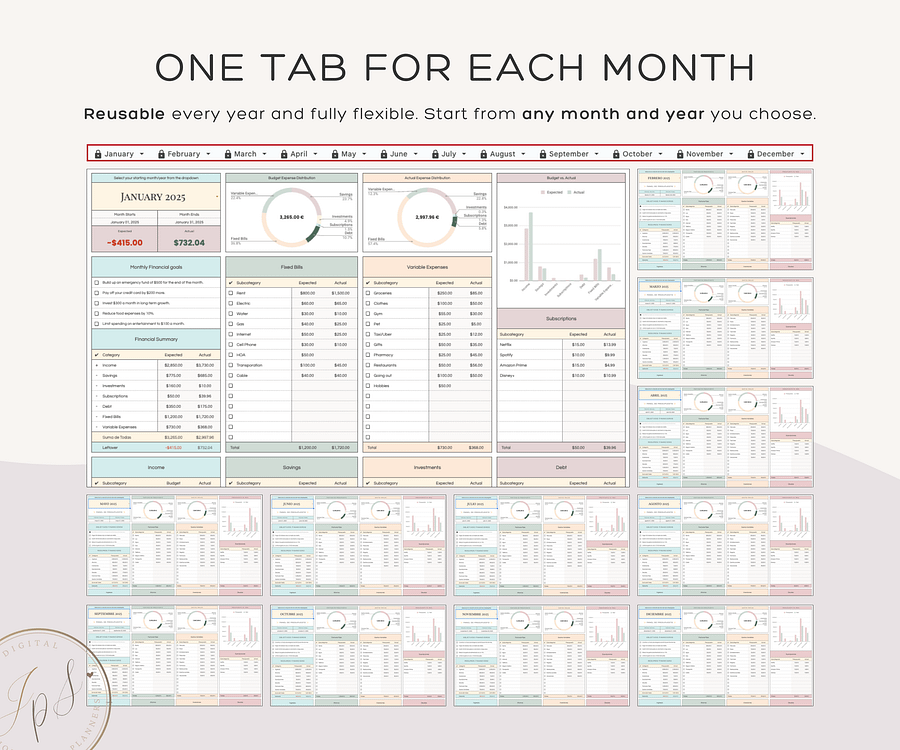 Monthly and Annual Budget Spreadsheet Template product image (6)