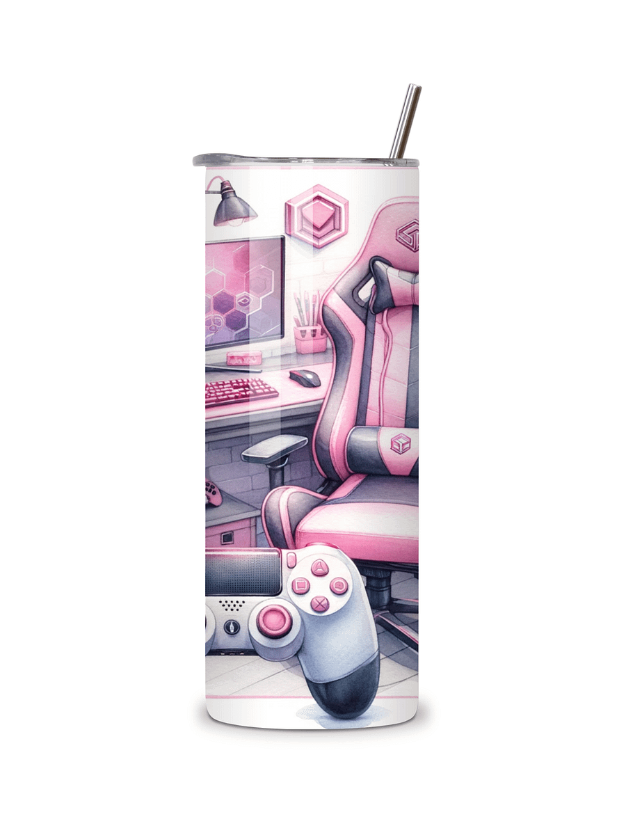Girl Gamer 20oz Skinny Tumbler with Metal Straw – Stylish Pink Gaming Setup Design – Double-Walled Insulated Stainless Steel Tumbler for Hot & Cold Drinks, Perfect Gift for Female Gamers product image (5)