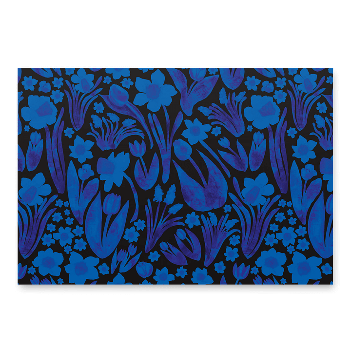 Spring Garden Wrapping Paper Sheets | Royal Blue on Black | Coastal Floral Gift Wrap | Monique Faella Designs™ product image (2)