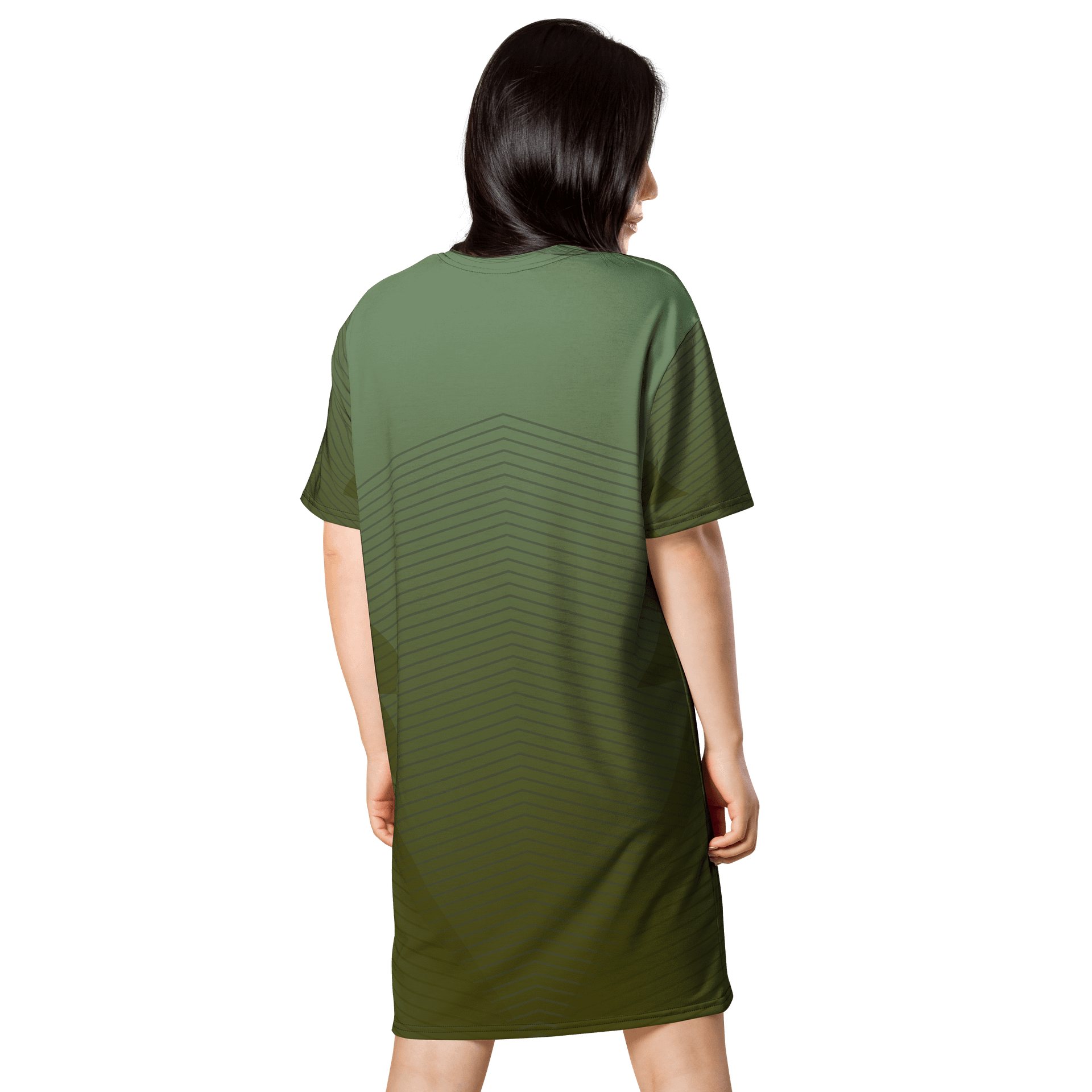 Exclusive Gradient Green T-Shirt Dress with Diagonal Wave Pattern - Oversized Fit product image (2)