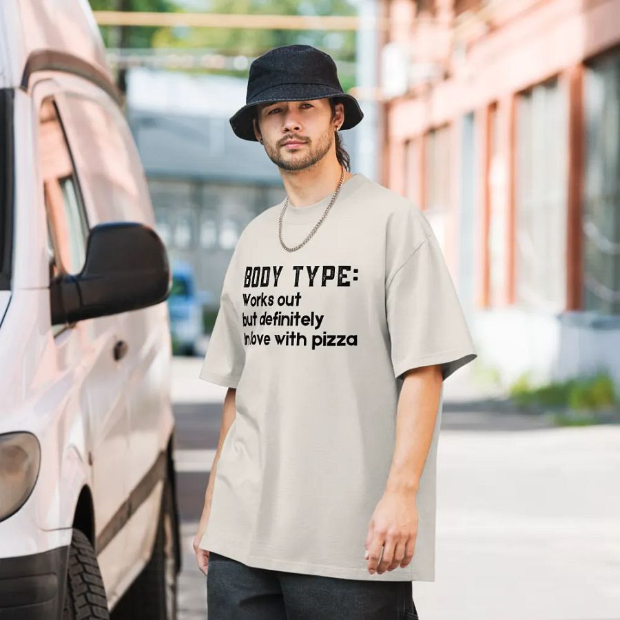 Body type: works out but in love with pizza T-shirt product image (6)