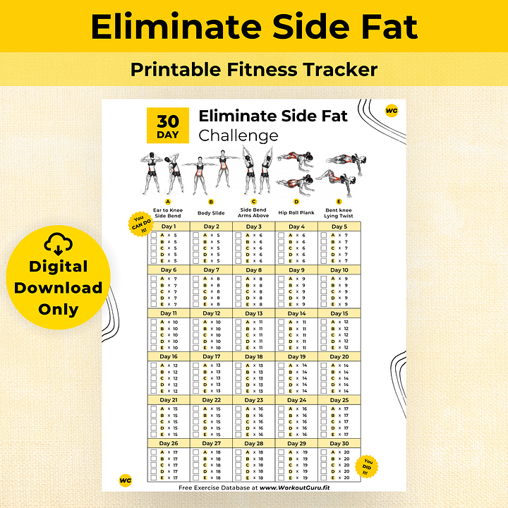 30 Day Eliminate Side Fat Challenge - Printable Workout Tracker product image (1)