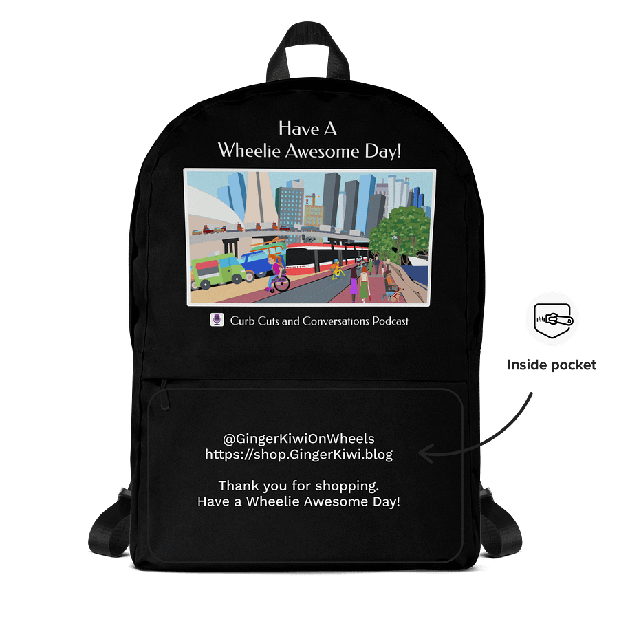 Curb Cuts and Conversations (Queen's Quay, Toronto Design): Backpack with Laptop Pocket, Black product image (5)