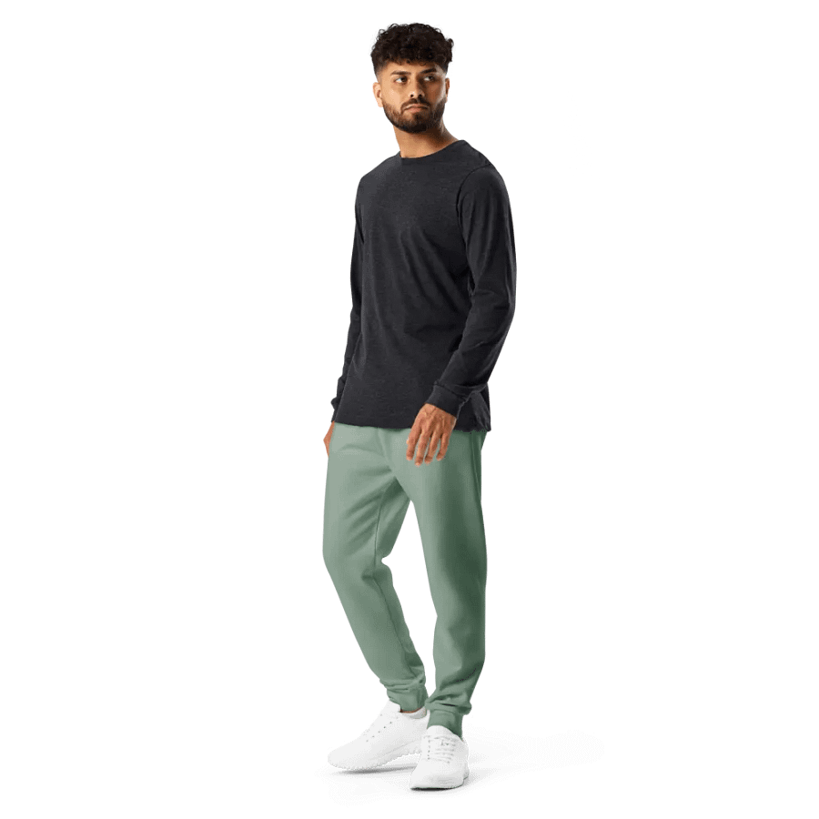 Plain Medium Sage Green Soft Summer Recycled Polyester Premium Men's Joggers by Treasure Pie product image (12)