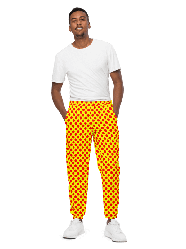 Red Polka Dots on Yellow Unisex Track Pants product image (1)