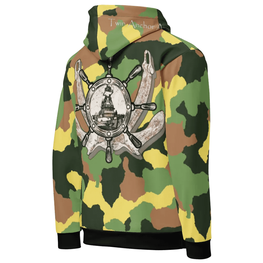Green Camouflage Twin anchor ship wheel & Tug CE Hoodie product image (8)
