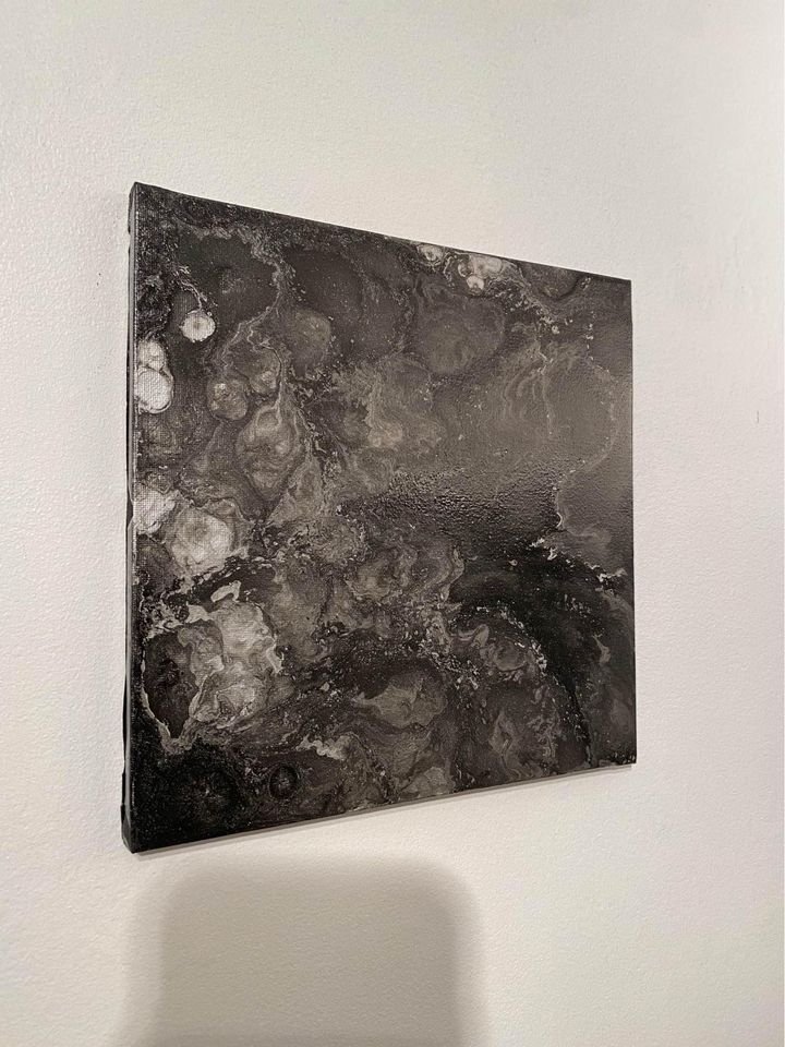 Black and Silver Abstract Acrylic Pour Painting on 10x10 Canvas | Marble Interior Design product image (4)