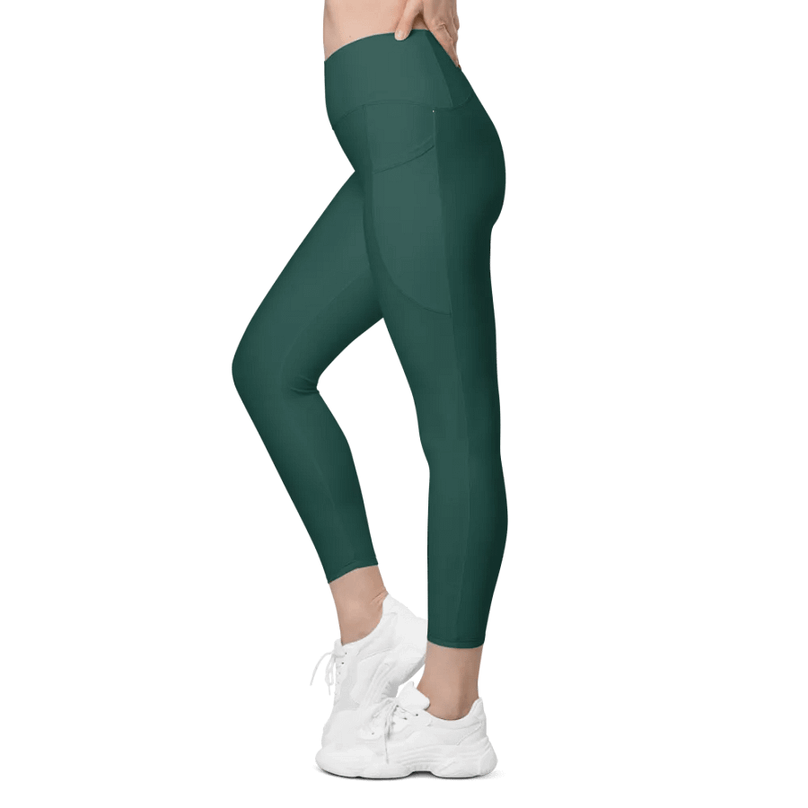 Plain Dark Green Soft Summer Women's High Waisted Premium Crossover Leggings with Pockets by Treasure Pie product image (5)
