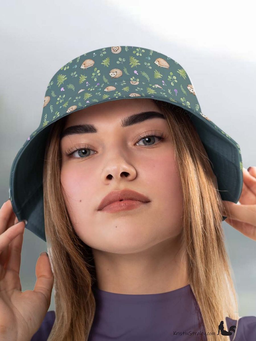 Hedgehogs Reversible Bucket Hat in Hedgehogs on Teal and Solid Teal product image (7)