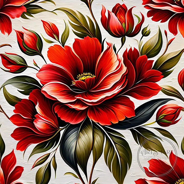 Seamless Pattern - Painted Red Roses on White product image (1)