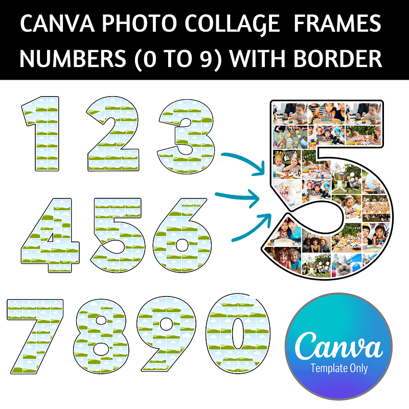 All Digits (1, 2, 3, 4, 5, 6, 7, 8, 9, 0) Number Frames Canva Template