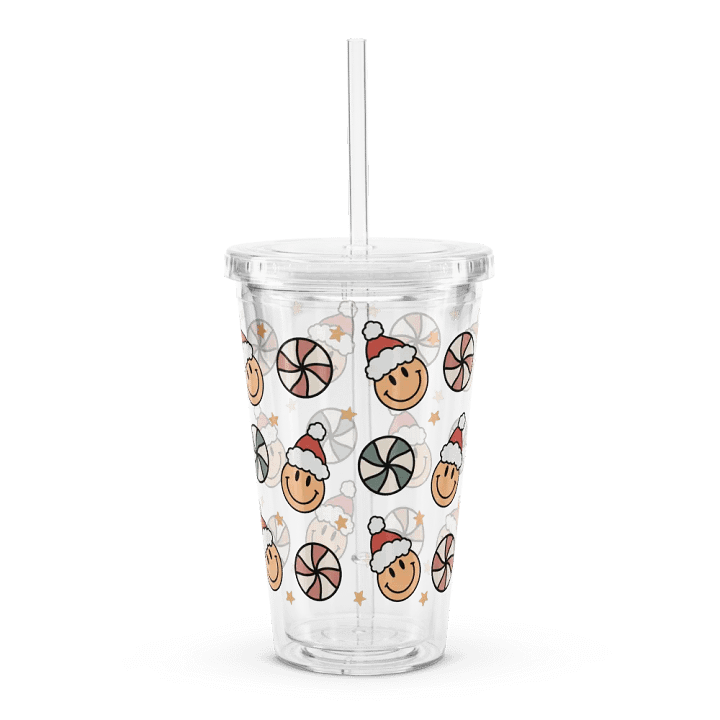 Groovy Smiley Face Santa Double Wall Clear Plastic Tumbler (16 oz) product image (1)