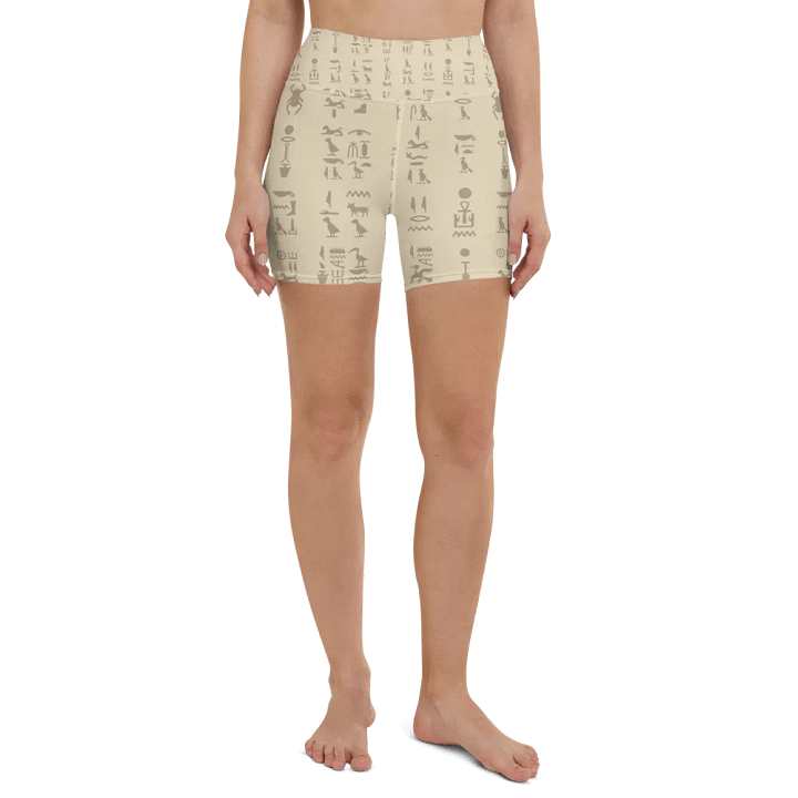 Isis Beige Hieroglyphs Detail All-Over Yoga Shorts product image (2)
