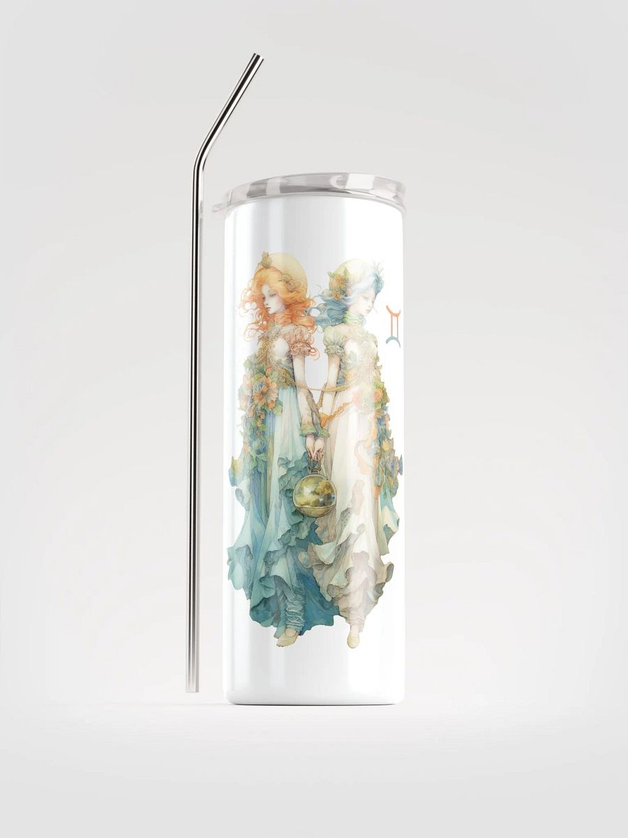 White Gemini Zodiac Stainless Steel Tumbler - Serene Gemini Girls Illustration product image (1)